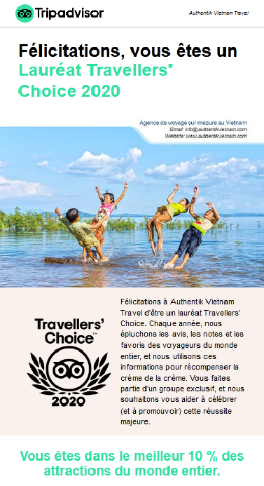 Authentik Vietnam lauréat Travellers' Choice 2020 Tripadvisor